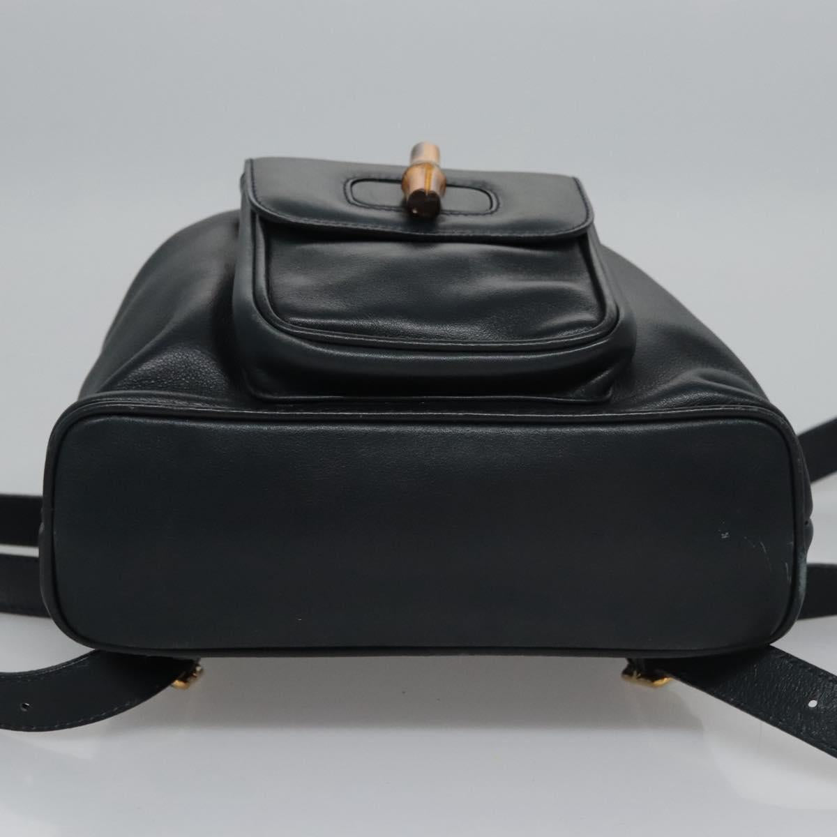 GUCCI Bamboo Backpack Leather Black Gold 003 3444 0030 Auth nb256