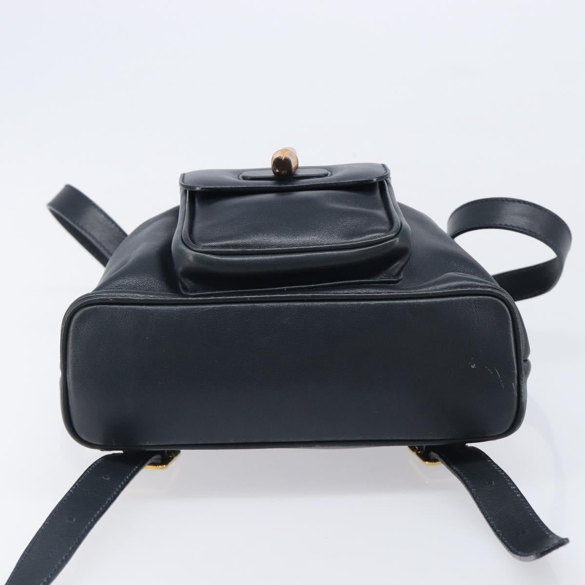 GUCCI Bamboo Backpack Leather Black Gold 003 3444 0030 Auth nb256