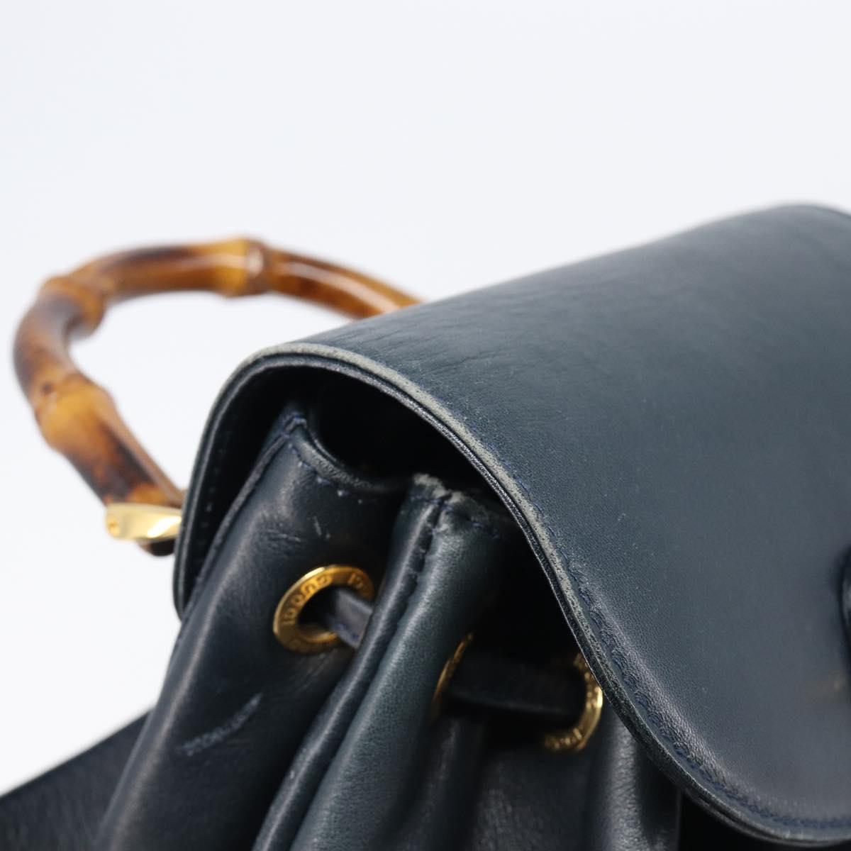 GUCCI Bamboo Backpack Leather Black Gold 003 3444 0030 Auth nb256