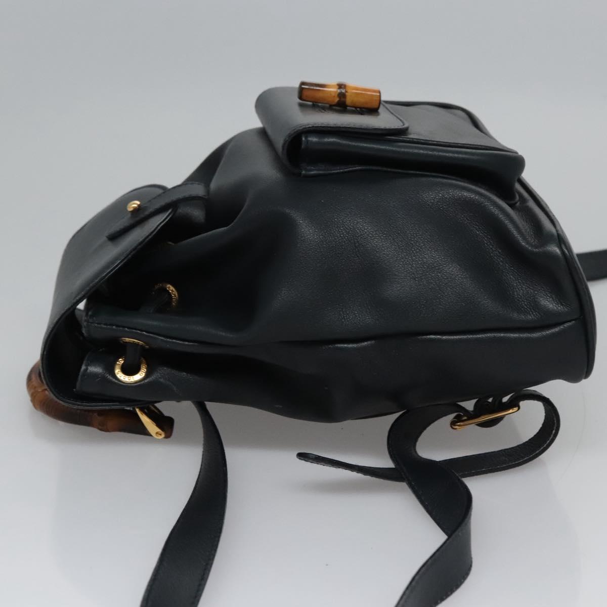 GUCCI Bamboo Backpack Leather Black Gold 003 3444 0030 Auth nb256