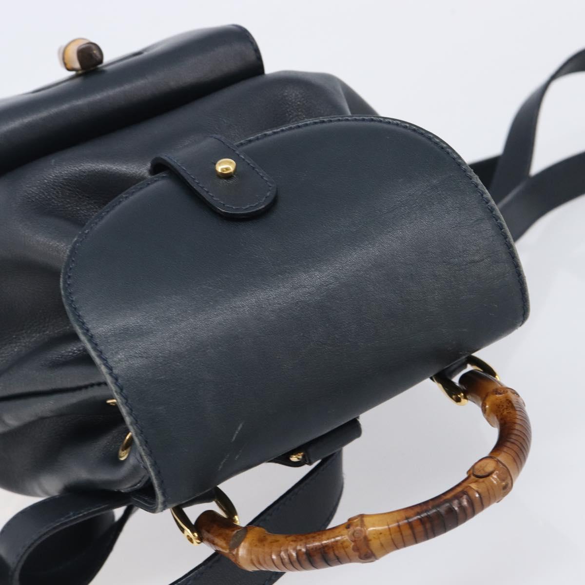 GUCCI Bamboo Backpack Leather Black Gold 003 3444 0030 Auth nb256