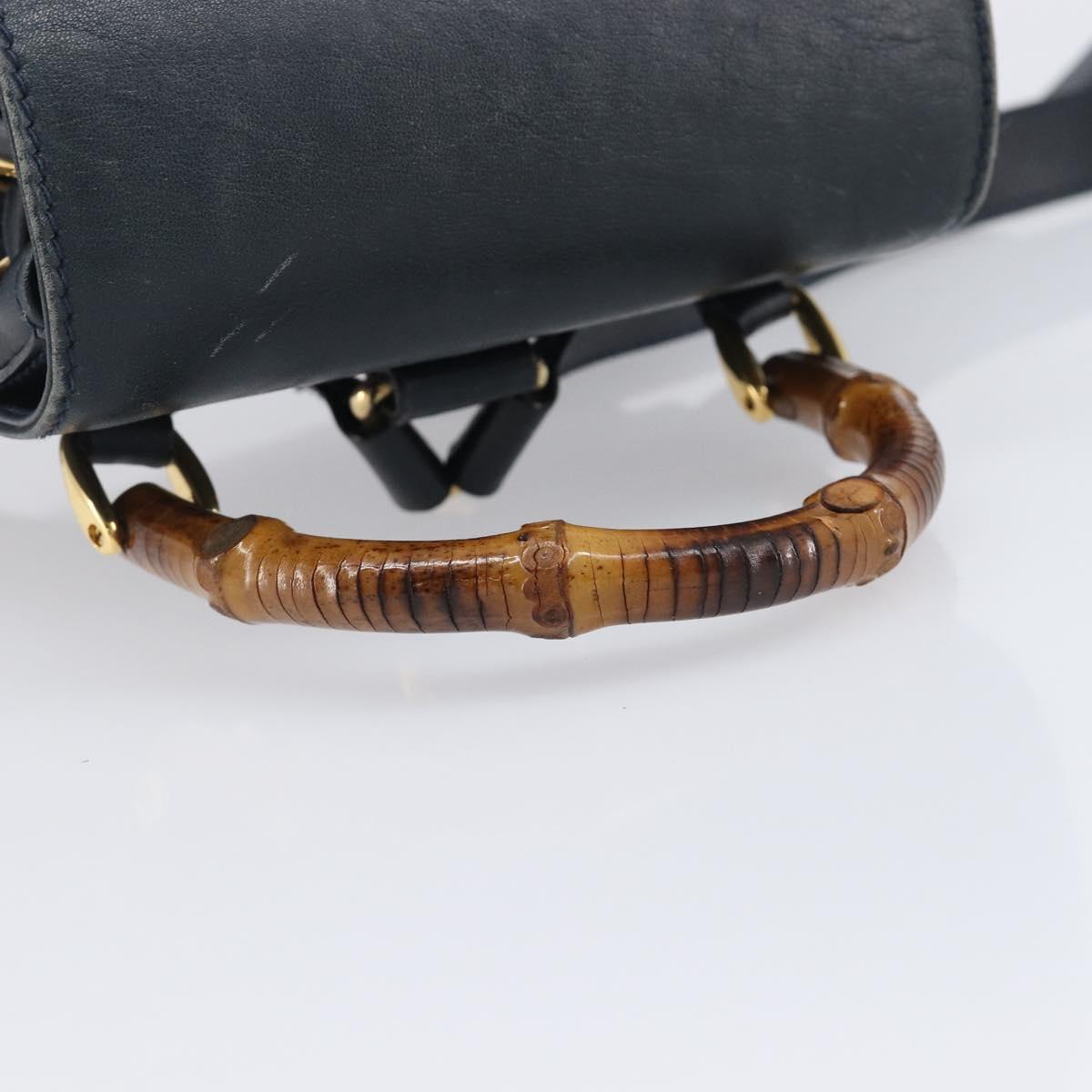 GUCCI Bamboo Backpack Leather Black Gold 003 3444 0030 Auth nb256