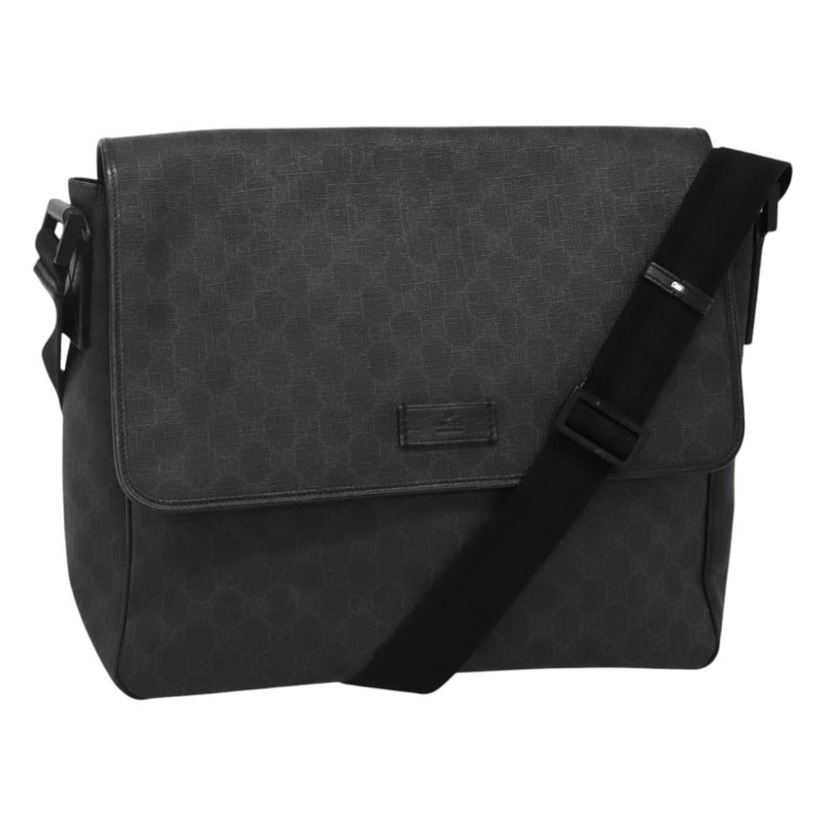 GUCCI GG Supreme Shoulder Bag PVC Black Silver 169935 Auth nb280