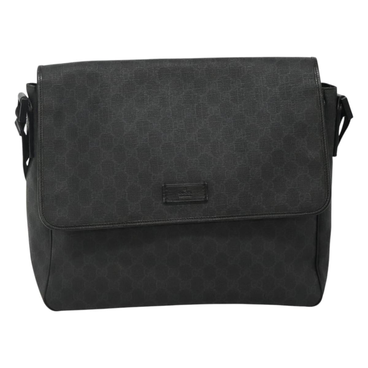GUCCI GG Supreme Shoulder Bag PVC Black Silver 169935 Auth nb280