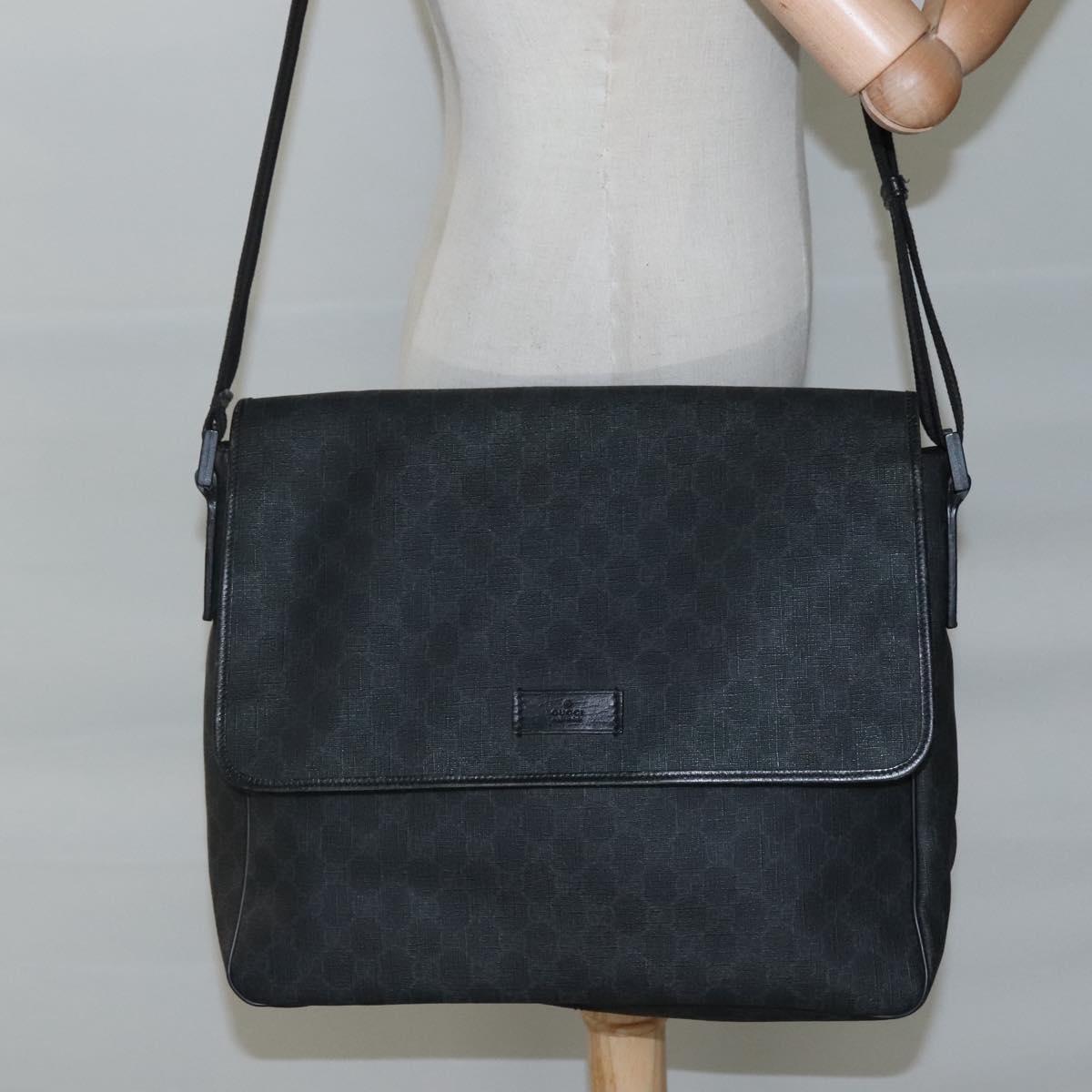 GUCCI GG Supreme Shoulder Bag PVC Black Silver 169935 Auth nb280
