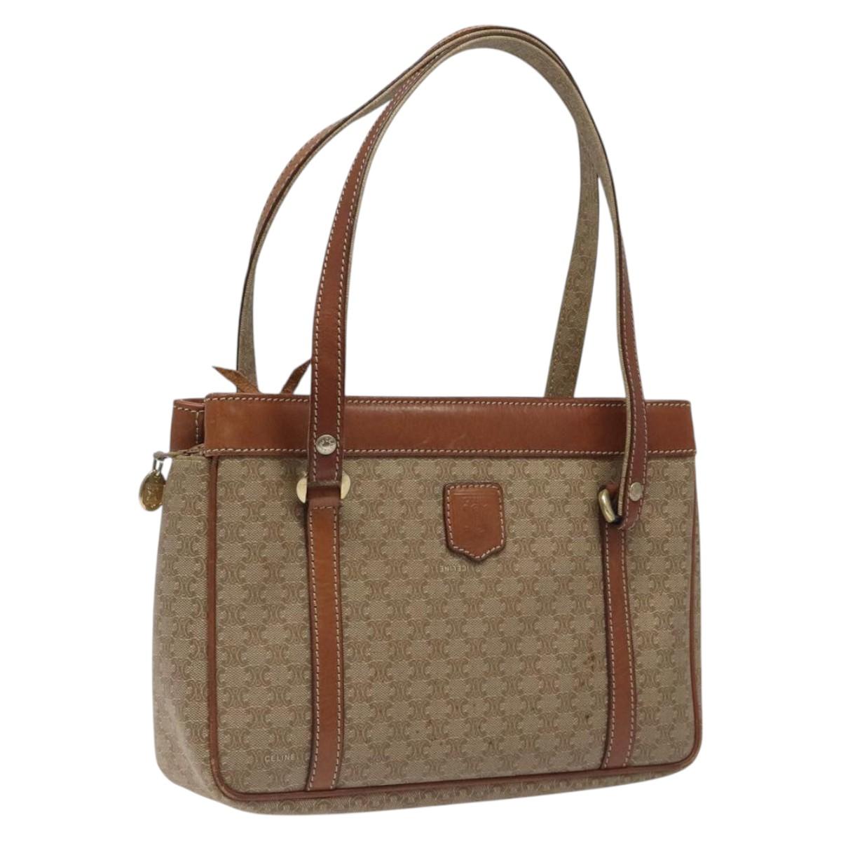 CELINE Macadam Canvas Tote Bag Beige Gold Auth nb283