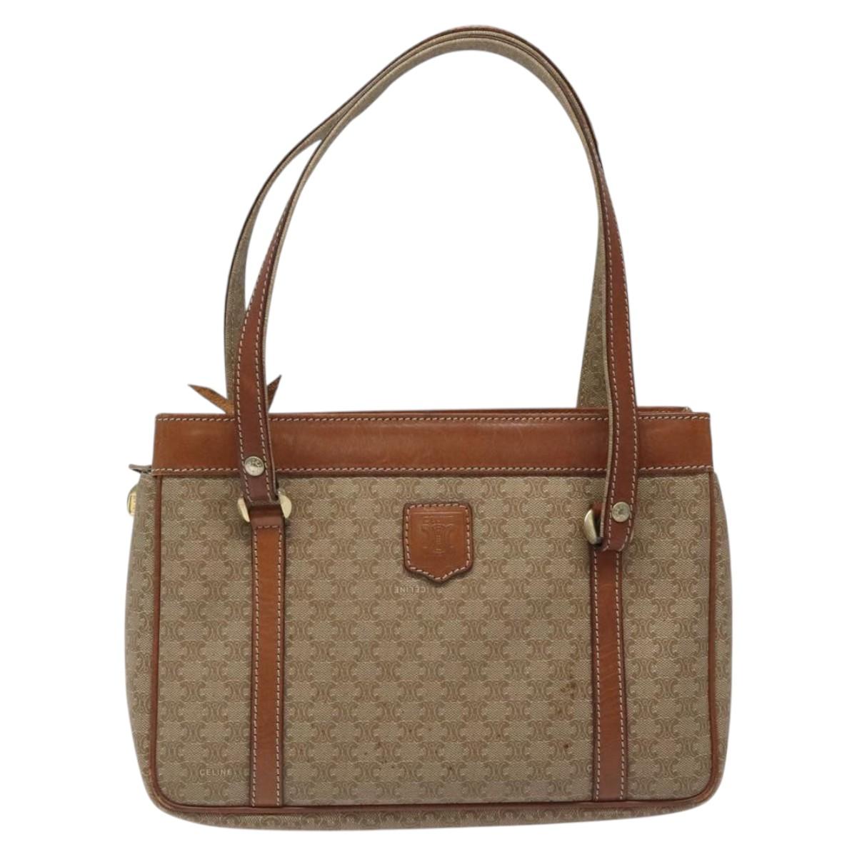 CELINE Macadam Canvas Tote Bag Beige Gold Auth nb283