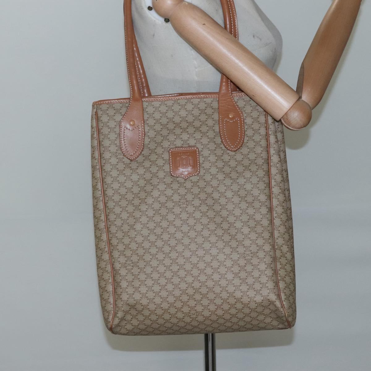 CELINE Macadam Canvas Tote Bag PVC Beige Gold Auth nb284