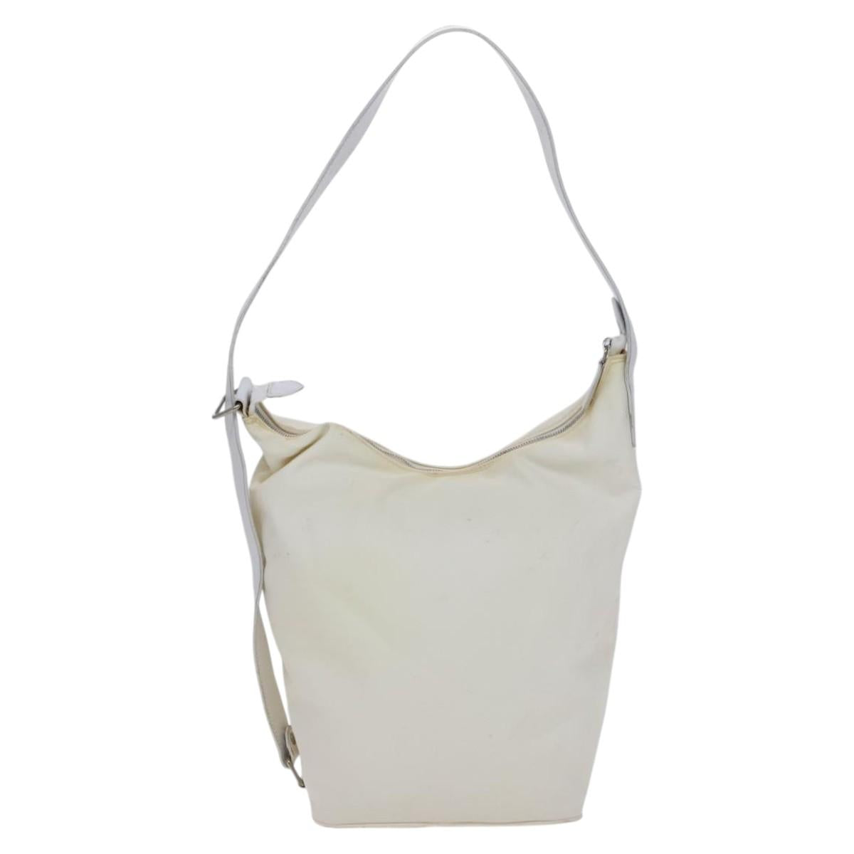 FENDI Shoulder Bag Nylon Leather Beige White Silver Auth nb296