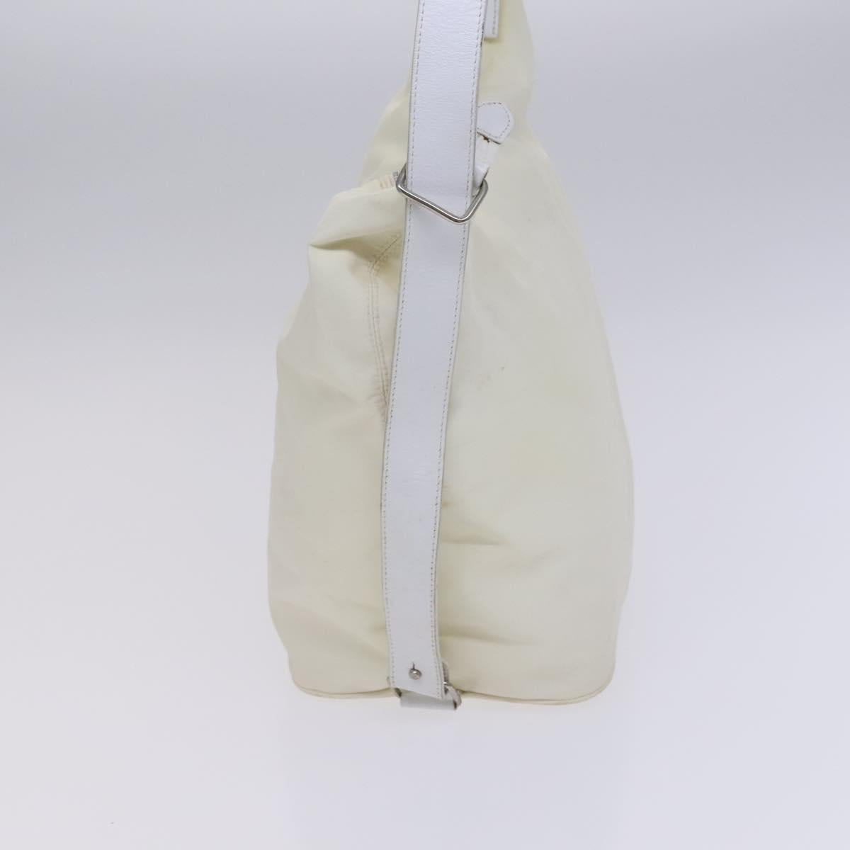 FENDI Shoulder Bag Nylon Leather Beige White Silver Auth nb296