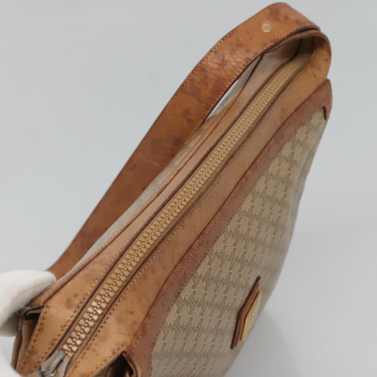 CELINE Macadam Canvas Shoulder Bag PVC Beige Gold Auth nb297