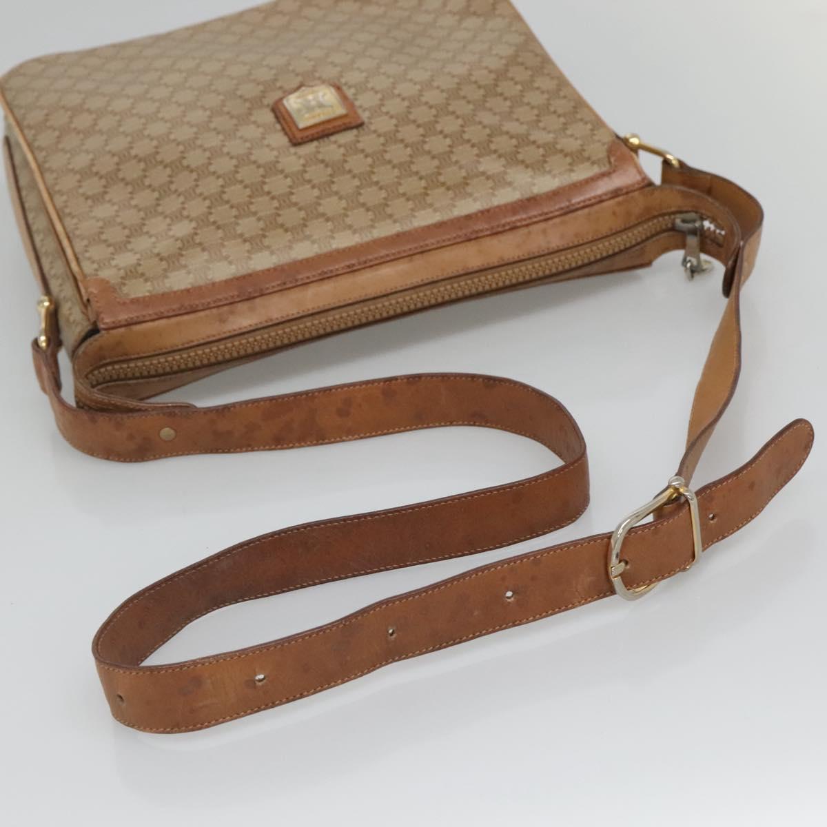 CELINE Macadam Canvas Shoulder Bag PVC Beige Gold Auth nb297