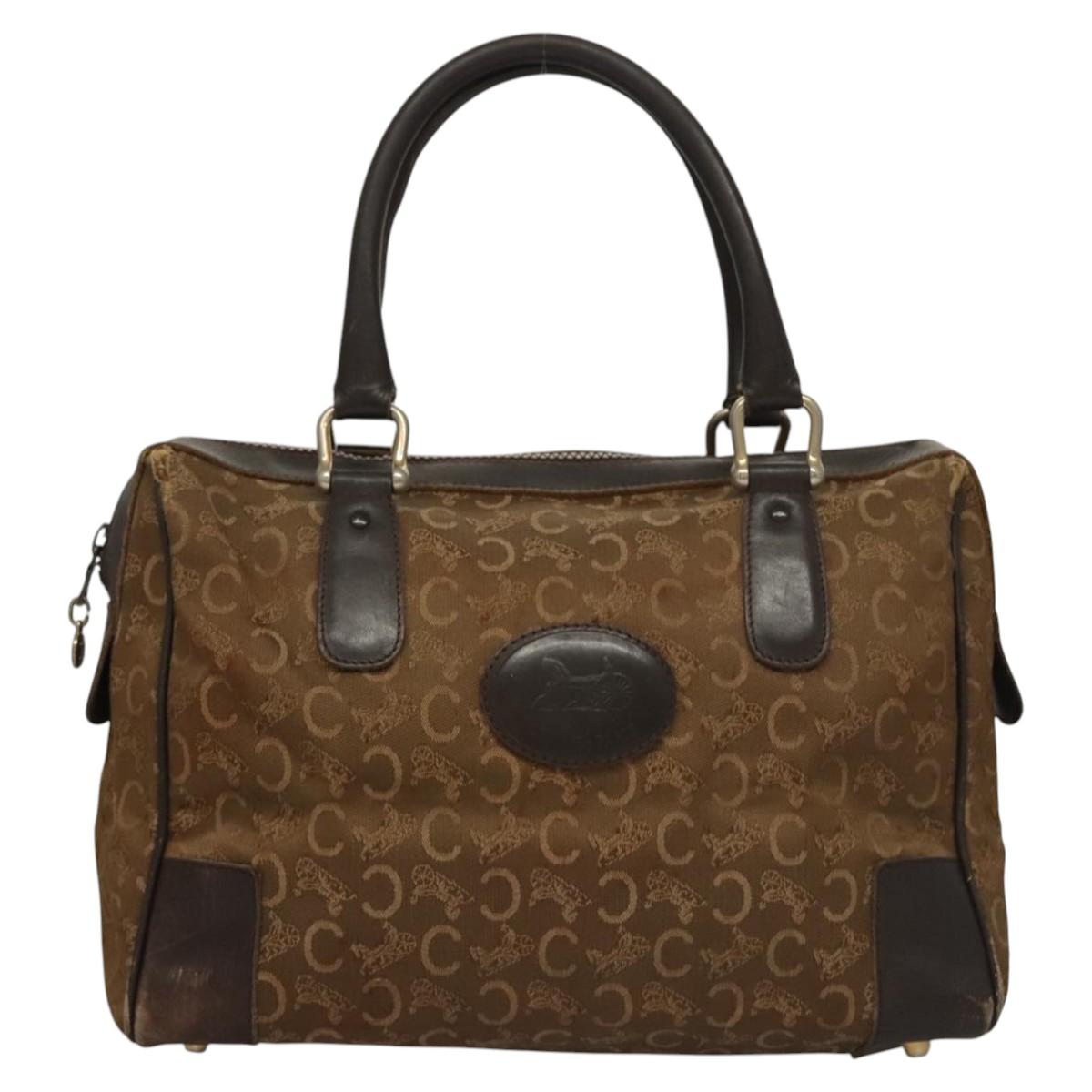 CELINE C Sulky Hand Bag Canvas Brown Gold Auth nb300