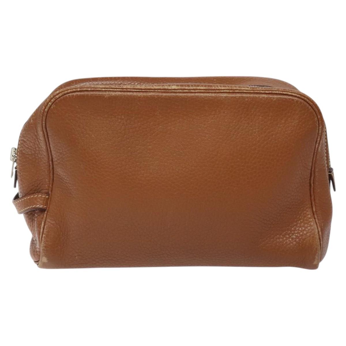 HERMES Trousse Victoria GM Clutch Bag Leather Brown Silver Auth nb423