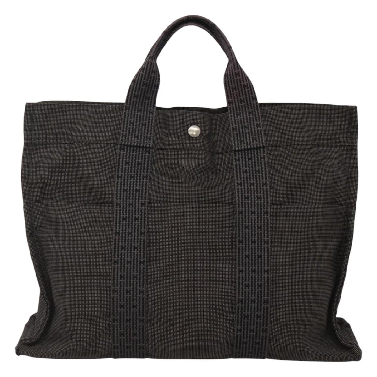 HERMES Her Line Her Line MM Hand Bag Canvas Black Silver Auth nb424