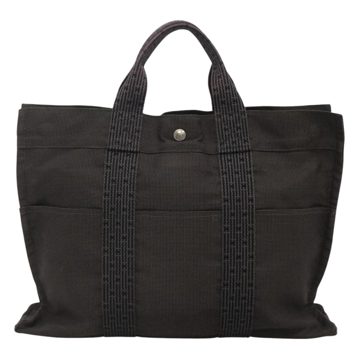 HERMES Her Line Her Line MM Hand Bag Canvas Black Silver Auth nb424