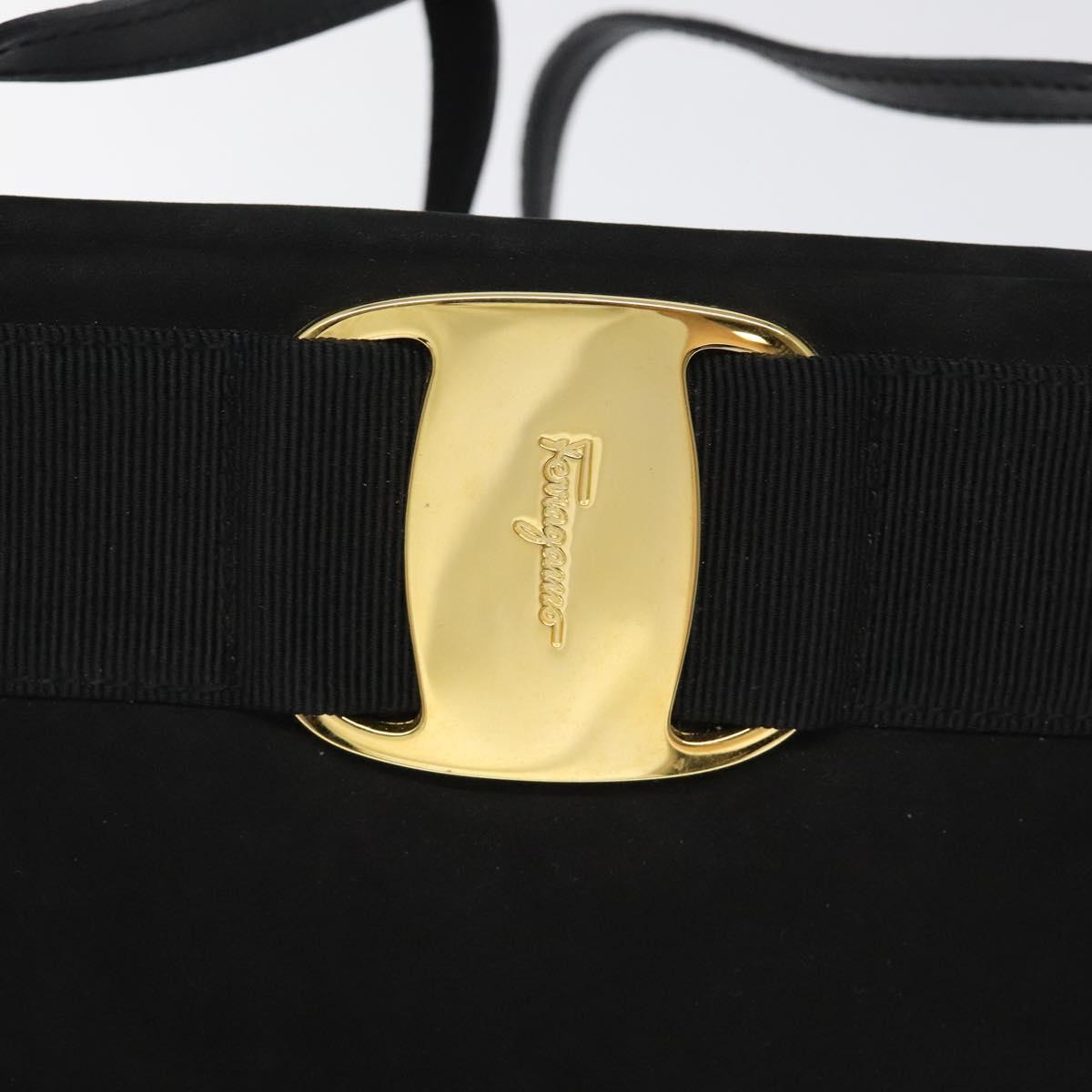 Salvatore Ferragamo Shoulder Bag Suede Black Gold Auth nb434
