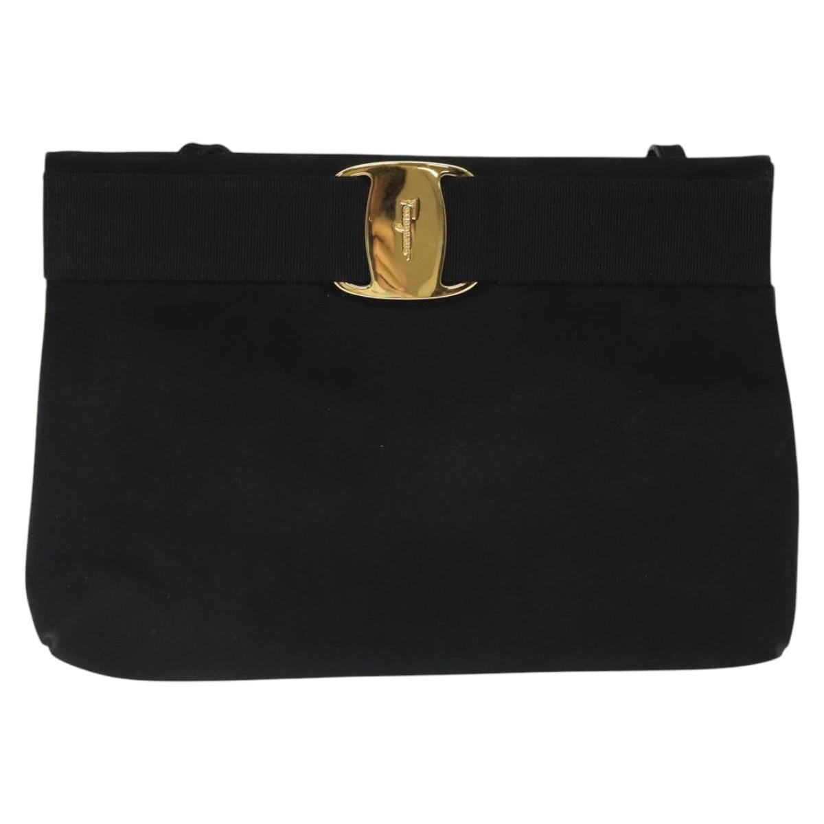 Salvatore Ferragamo Shoulder Bag Suede Black Gold Auth nb434