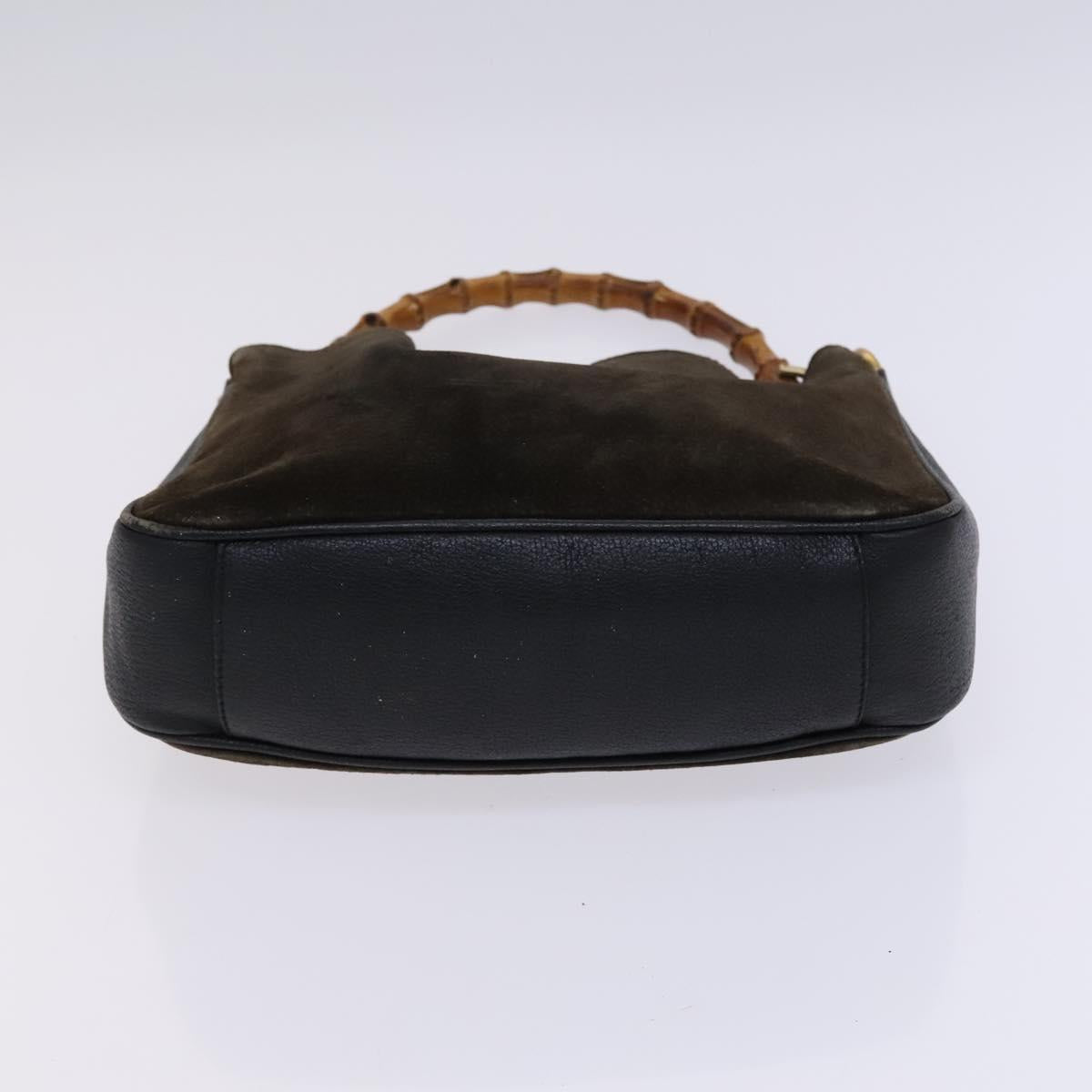 GUCCI Bamboo Hand Bag Suede Leather 2way Brown gold 001 1705 1638 Auth nb444