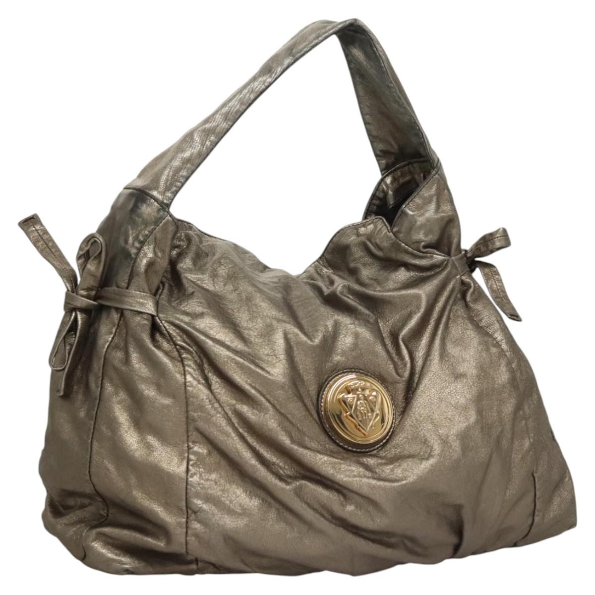 GUCCI Shoulder Bag Leather Silver Gold 197061 Auth nb455