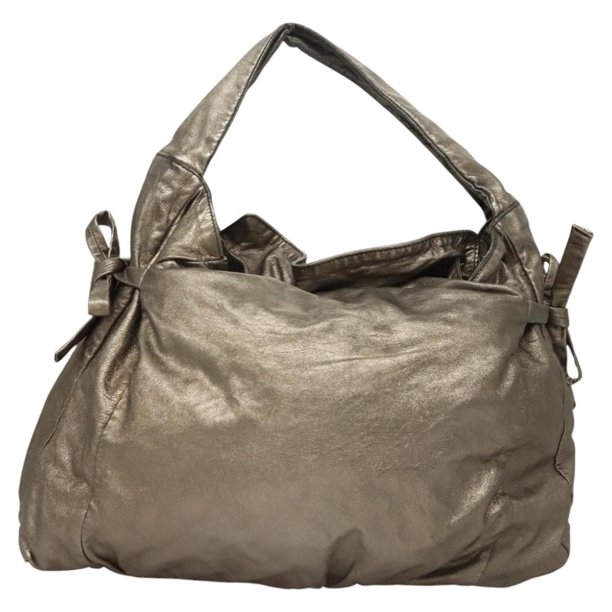 GUCCI Shoulder Bag Leather Silver Gold 197061 Auth nb455