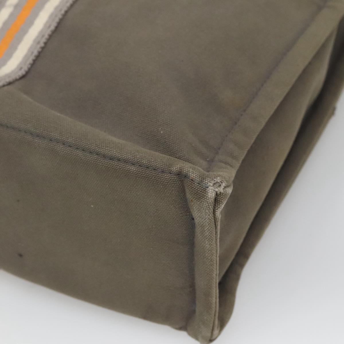 HERMES Fourre Tout MM Hand Bag Canvas Khaki Orange Silver Auth nb457