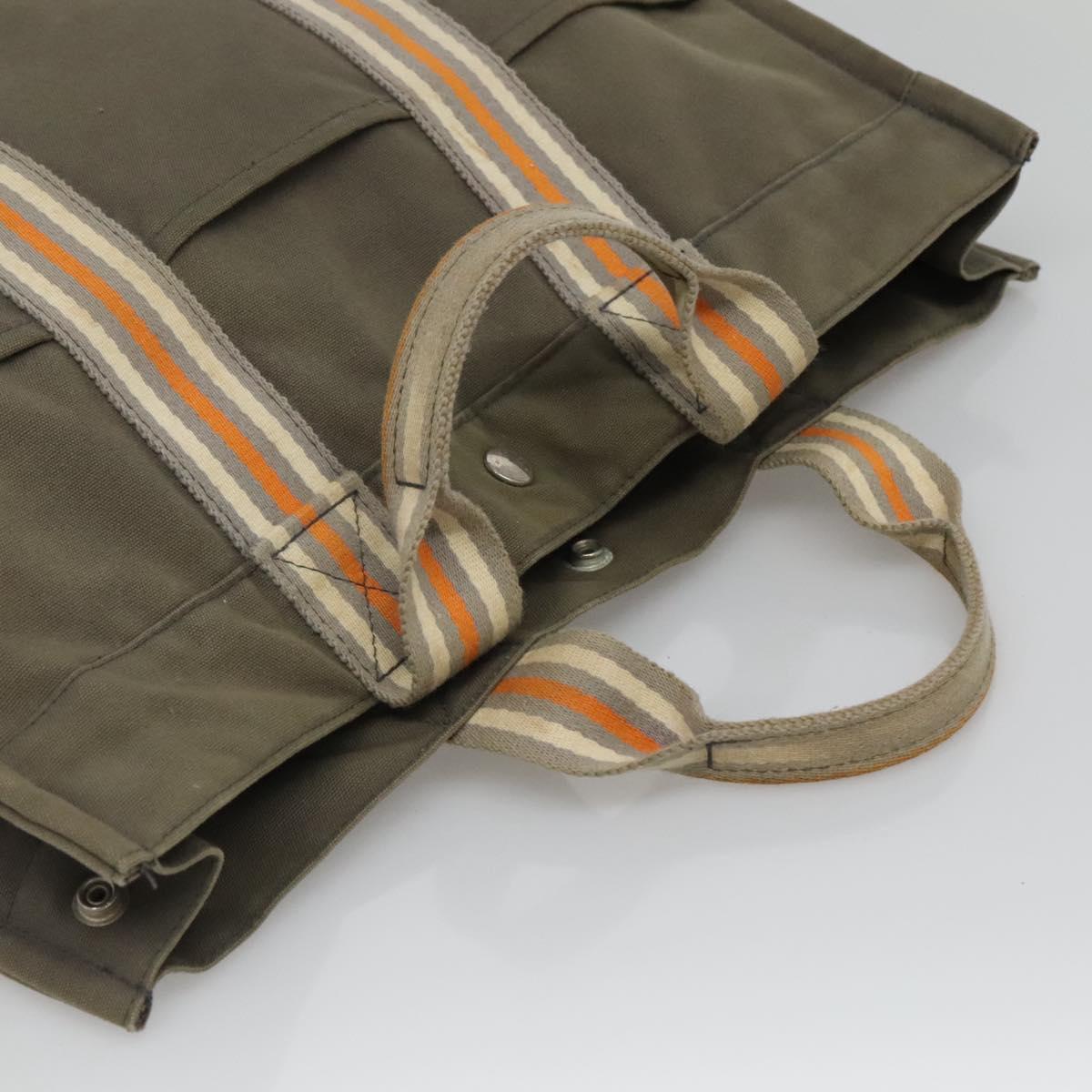 HERMES Fourre Tout MM Hand Bag Canvas Khaki Orange Silver Auth nb457