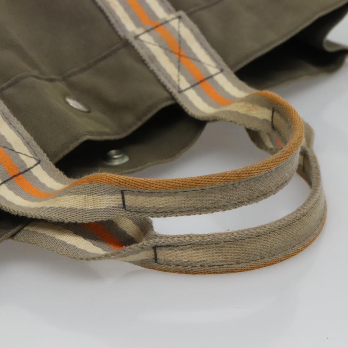 HERMES Fourre Tout MM Hand Bag Canvas Khaki Orange Silver Auth nb457