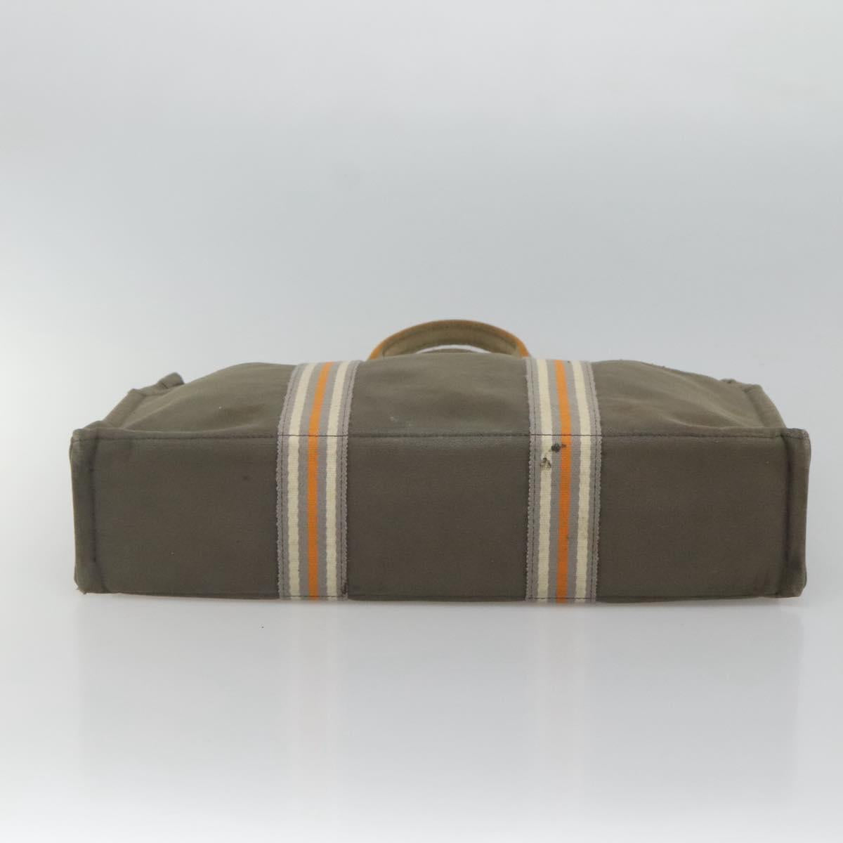 HERMES Fourre Tout MM Hand Bag Canvas Khaki Orange Silver Auth nb457