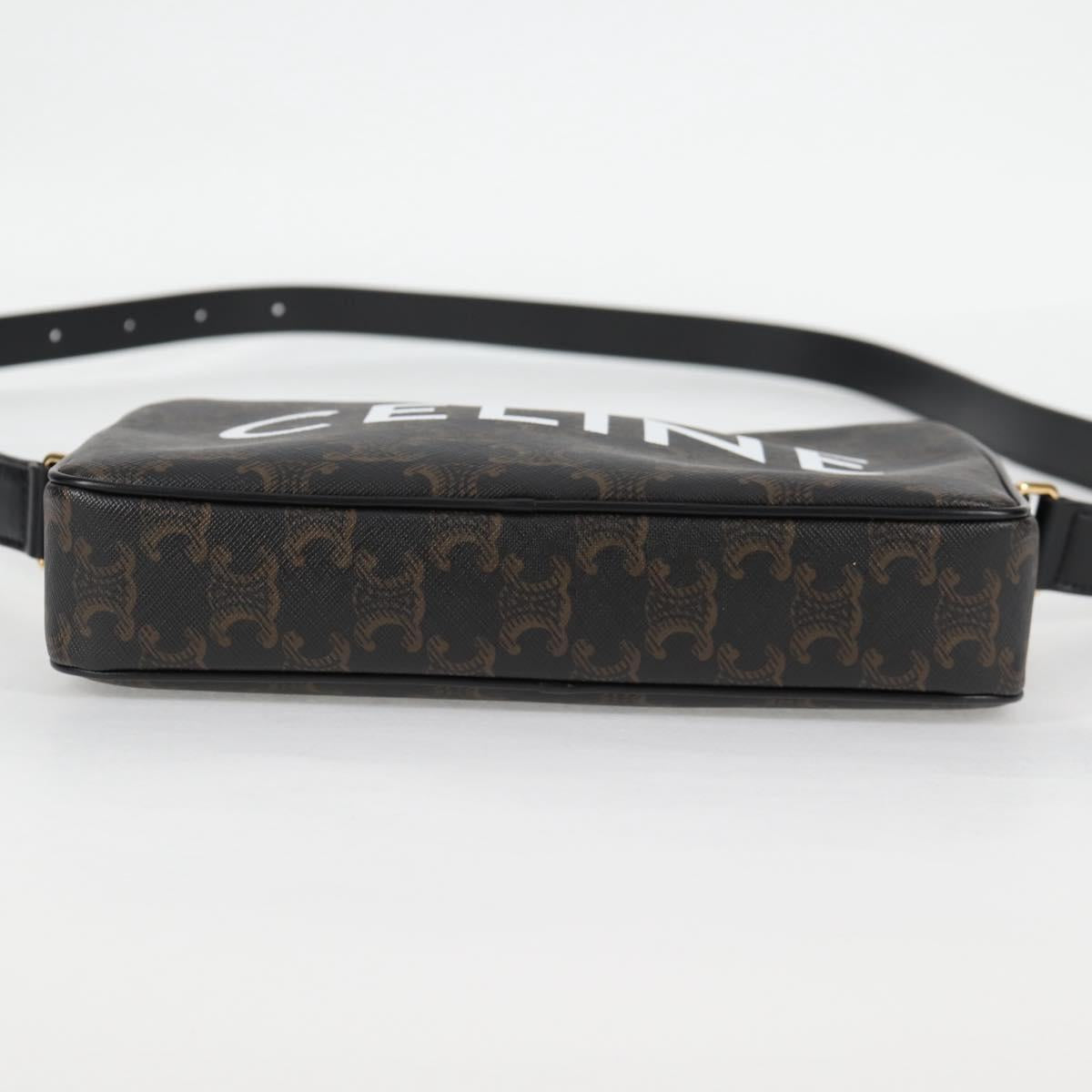 CELINE Triomphe Shoulder Bag PVC Leather Black Gold Auth nb463M