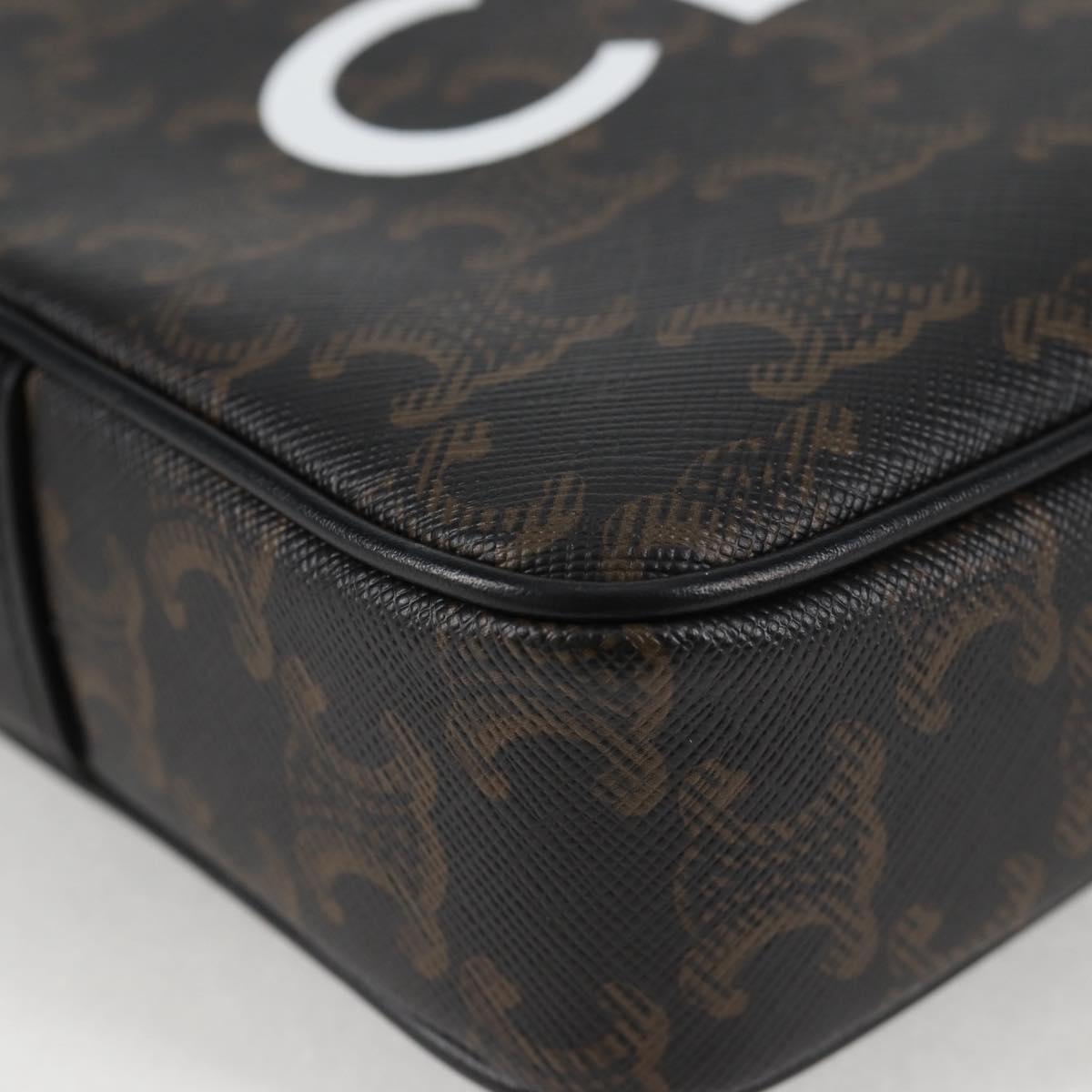 CELINE Triomphe Shoulder Bag PVC Leather Black Gold Auth nb463M