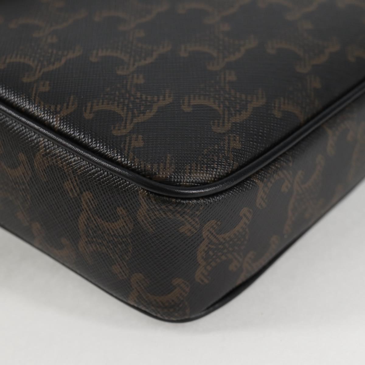 CELINE Triomphe Shoulder Bag PVC Leather Black Gold Auth nb463M