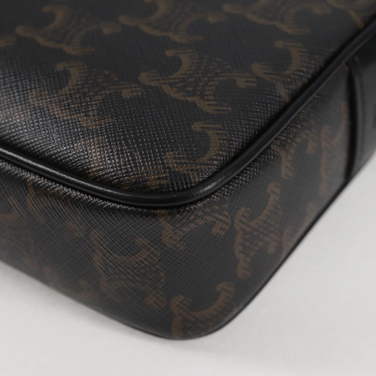 CELINE Triomphe Shoulder Bag PVC Leather Black Gold Auth nb463M