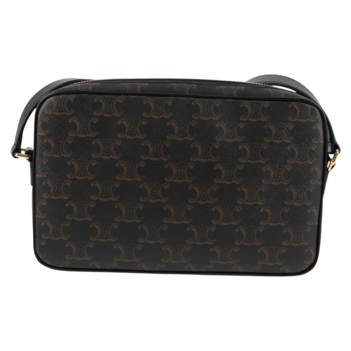 CELINE Triomphe Shoulder Bag PVC Leather Black Gold Auth nb463M