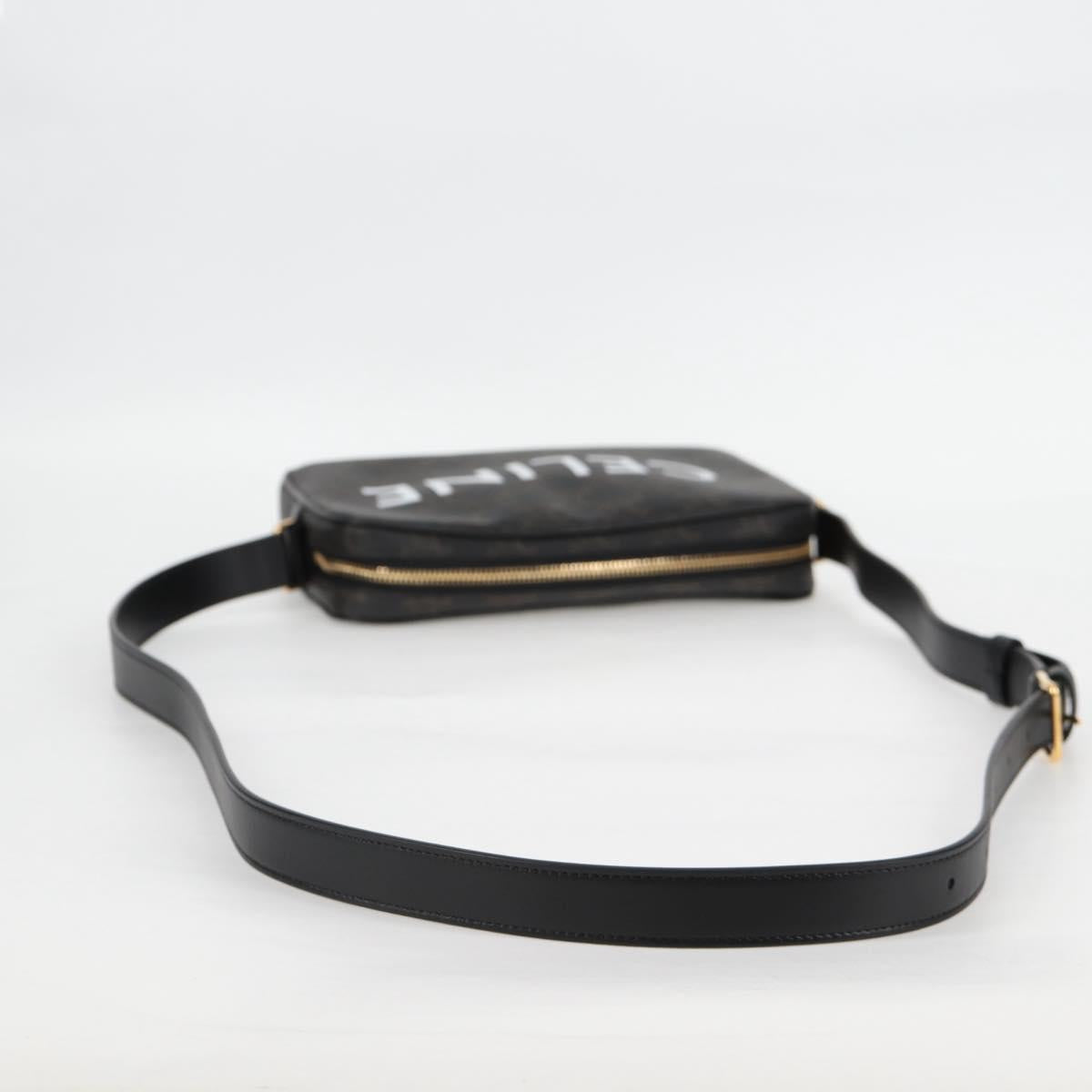 CELINE Triomphe Shoulder Bag PVC Leather Black Gold Auth nb463M