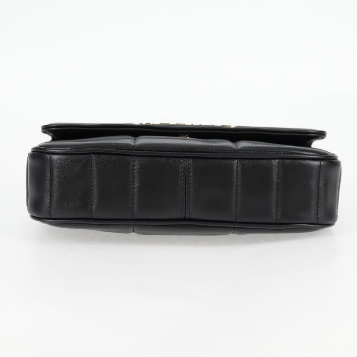 CELINE Chain Shoulder Bag Leather Black Gold Auth nb466M