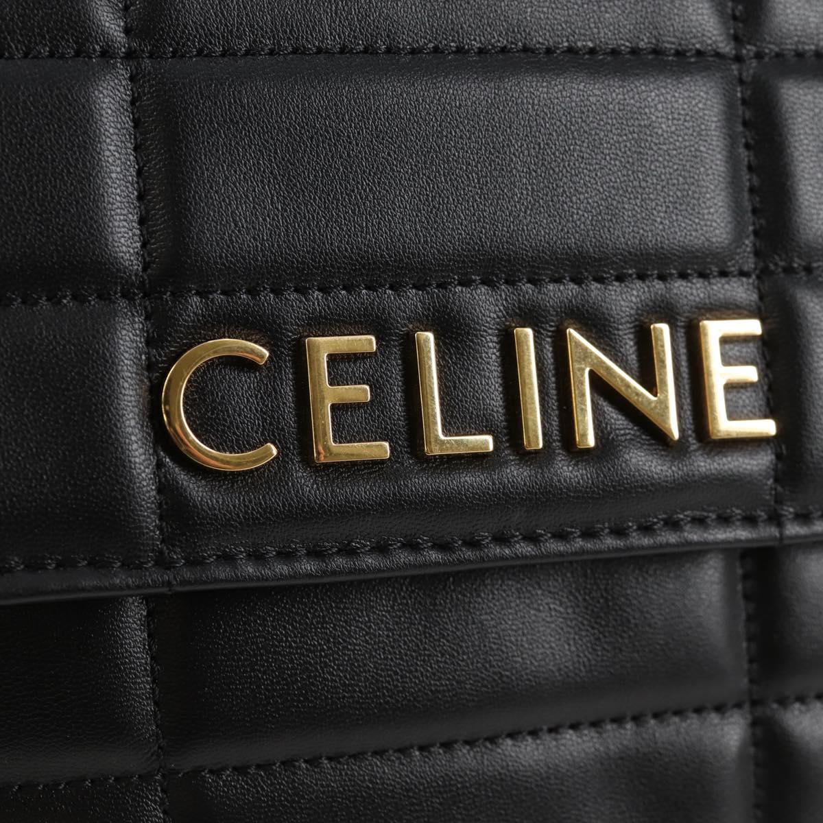 CELINE Chain Shoulder Bag Leather Black Gold Auth nb466SM