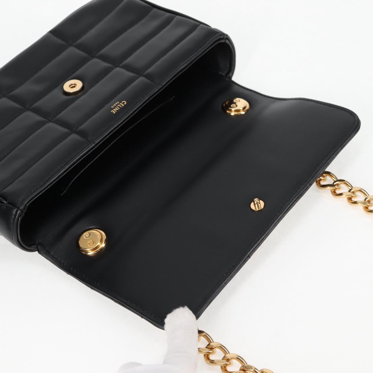 CELINE Chain Shoulder Bag Leather Black Gold Auth nb466SM