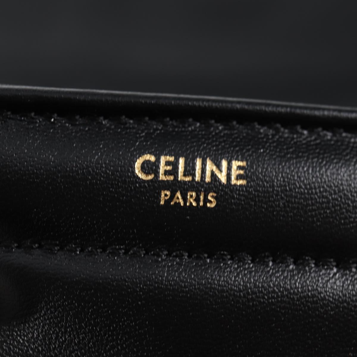 CELINE Chain Shoulder Bag Leather Black Gold Auth nb466SM