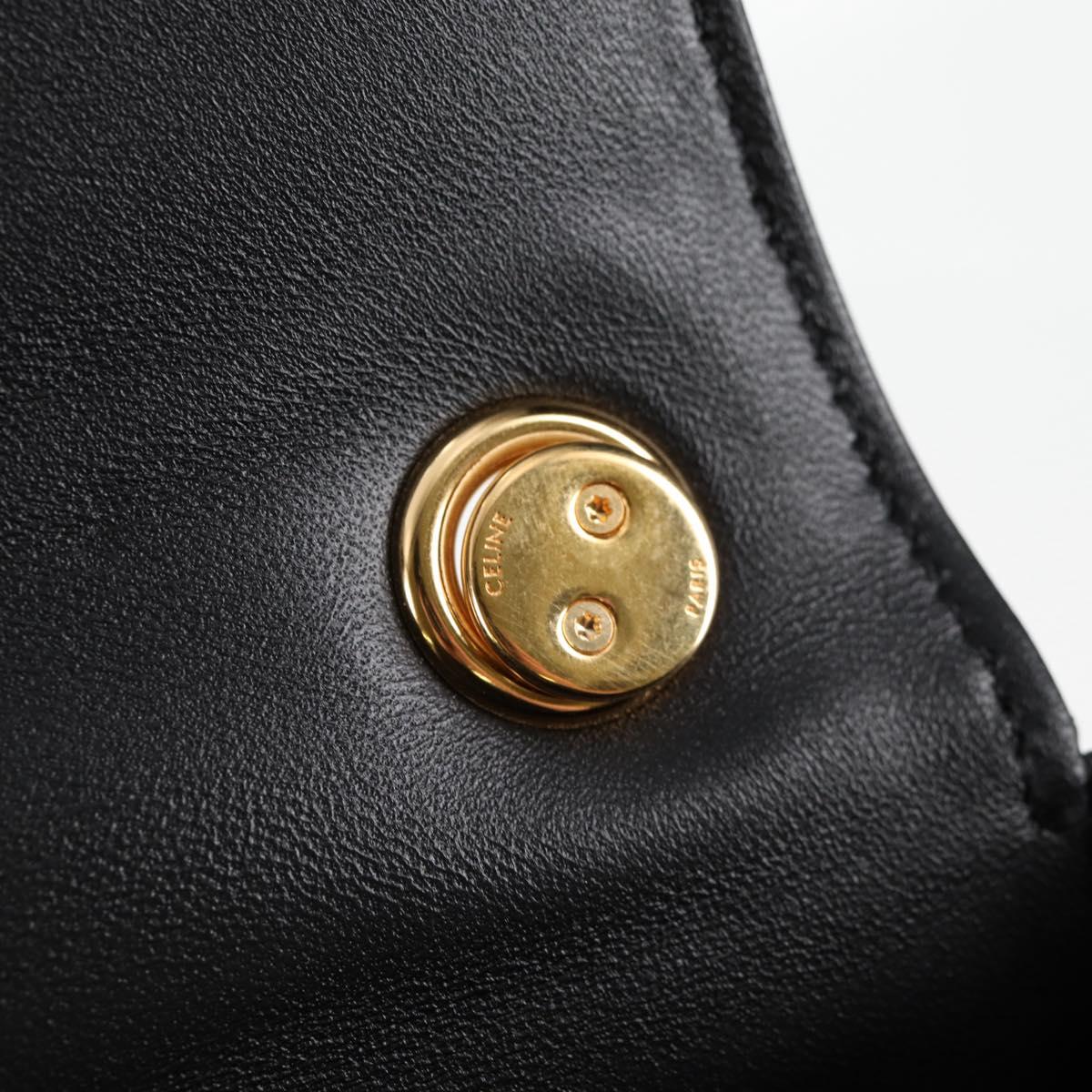 CELINE Chain Shoulder Bag Leather Black Gold Auth nb466SM