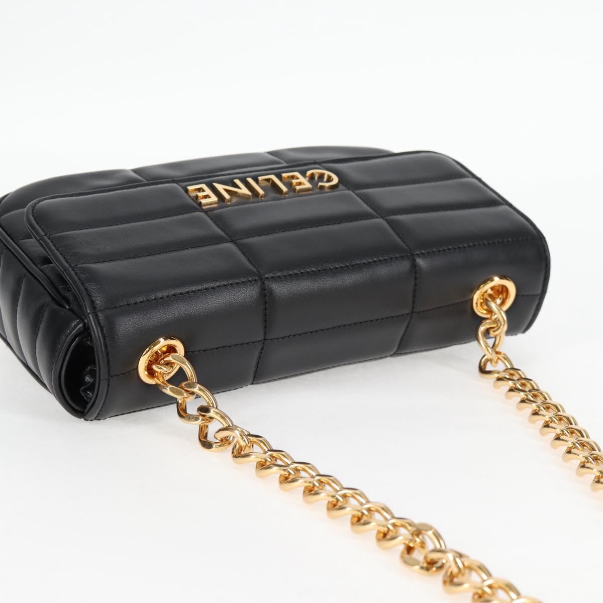 CELINE Chain Shoulder Bag Leather Black Gold Auth nb466SM