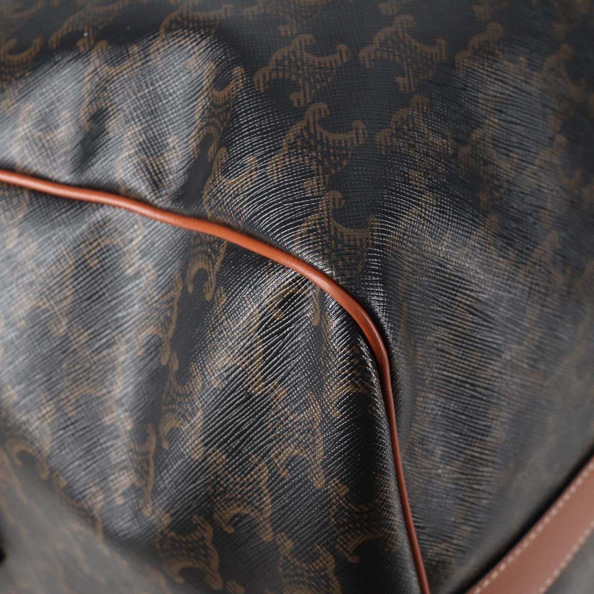 CELINE Triomphe Boston Bag PVC Leather 2way Black Gold Auth nb467M