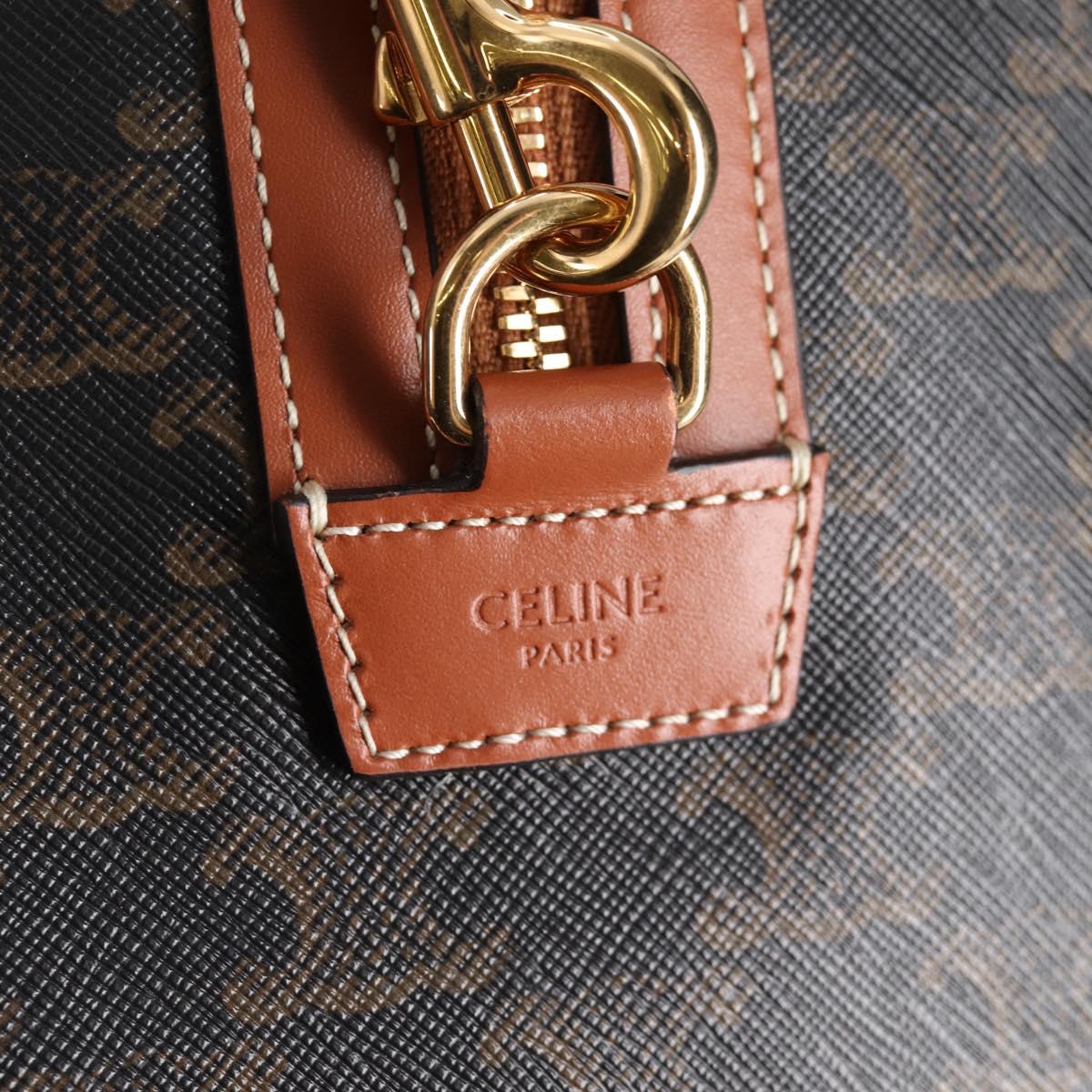 CELINE Triomphe Boston Bag PVC Leather 2way Black Gold Auth nb467M