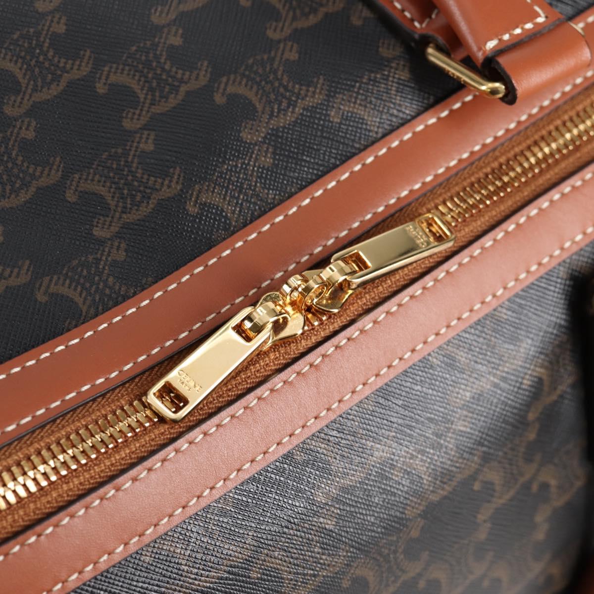 CELINE Triomphe Boston Bag PVC Leather 2way Black Gold Auth nb467M