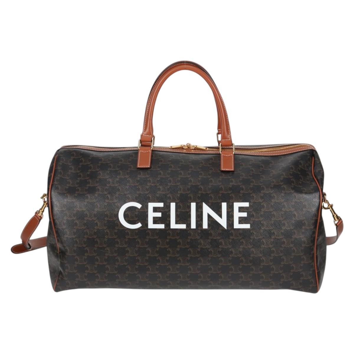 CELINE Triomphe Boston Bag PVC Leather 2way Black Gold Auth nb467M