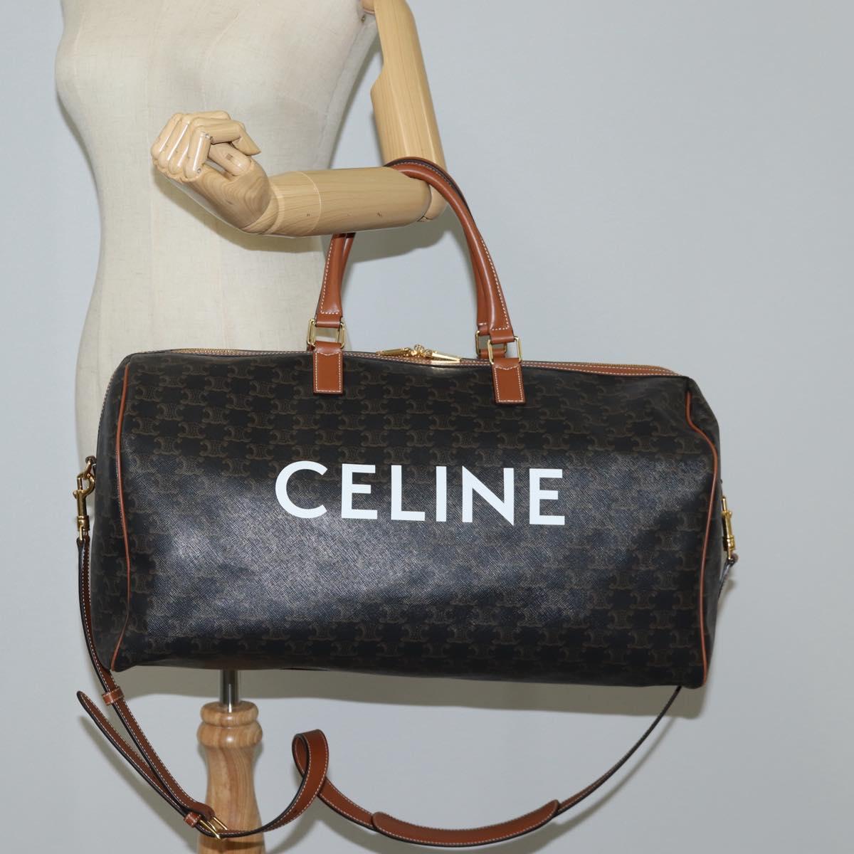 CELINE Triomphe Boston Bag PVC Leather 2way Black Gold Auth nb467M