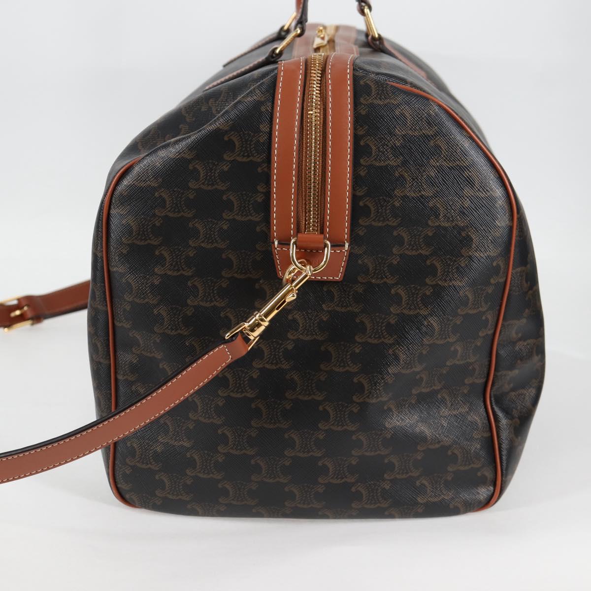 CELINE Triomphe Boston Bag PVC Leather 2way Black Gold Auth nb467M