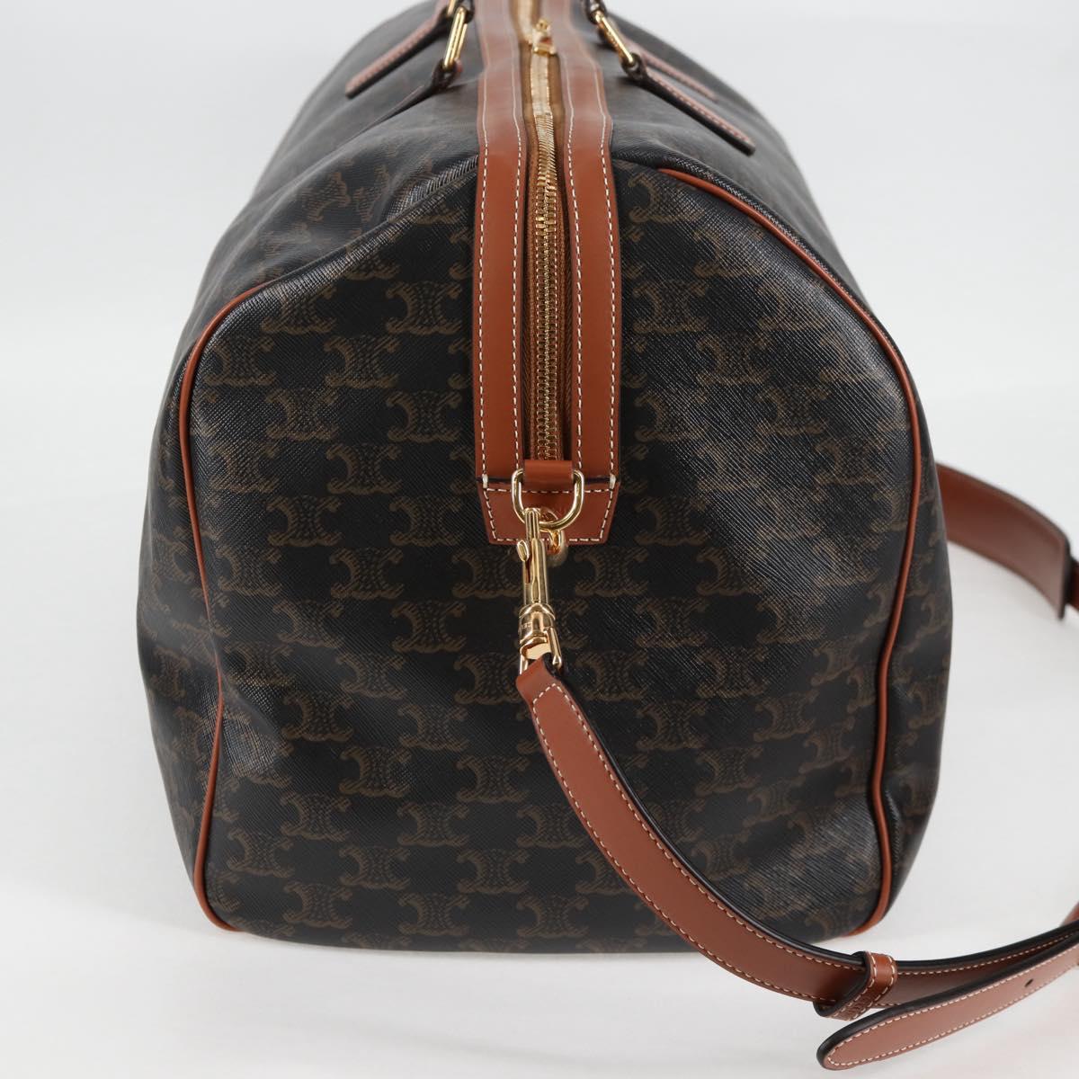 CELINE Triomphe Boston Bag PVC Leather 2way Black Gold Auth nb467M