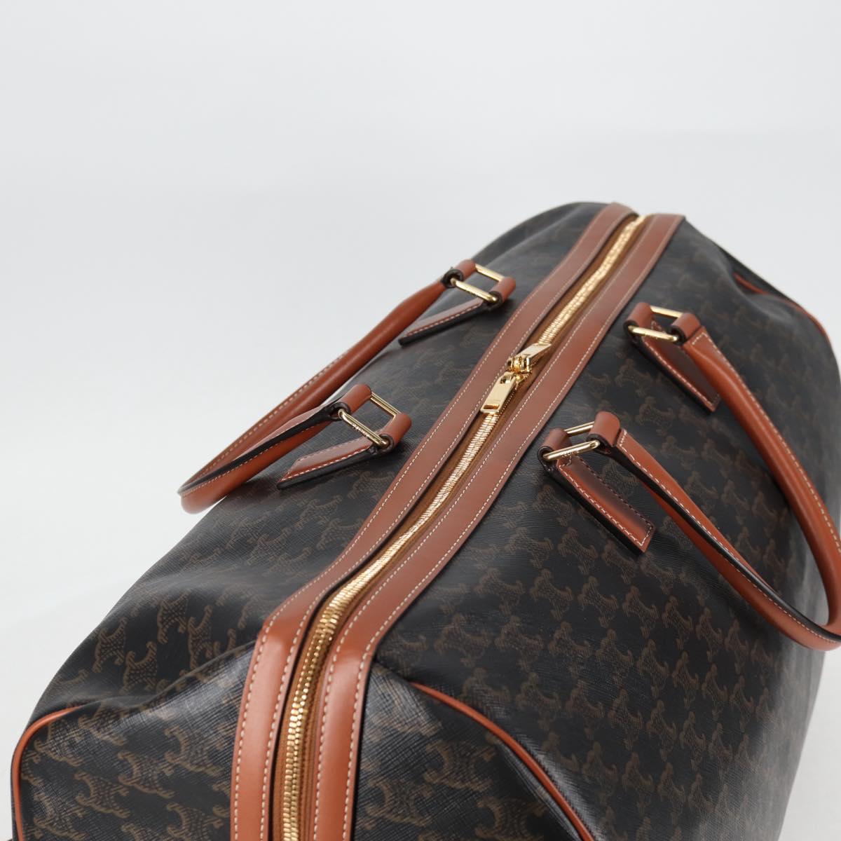 CELINE Triomphe Boston Bag PVC Leather 2way Black Gold Auth nb467M