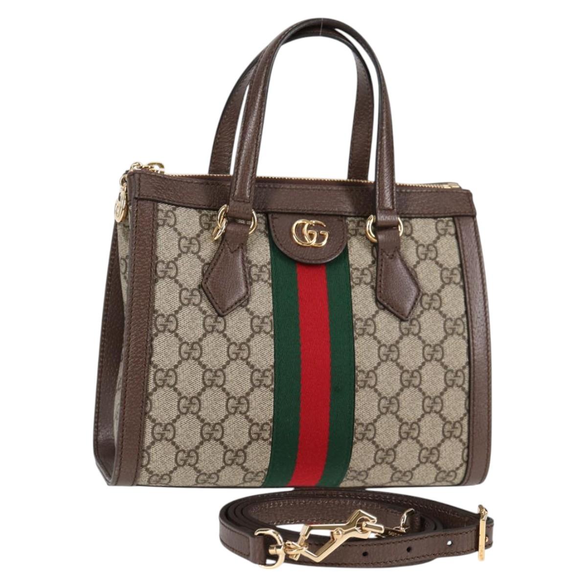 GUCCI GG Supreme Web Sherry Line Bag PVC 2way Beige Gold 547551 Auth nb475M